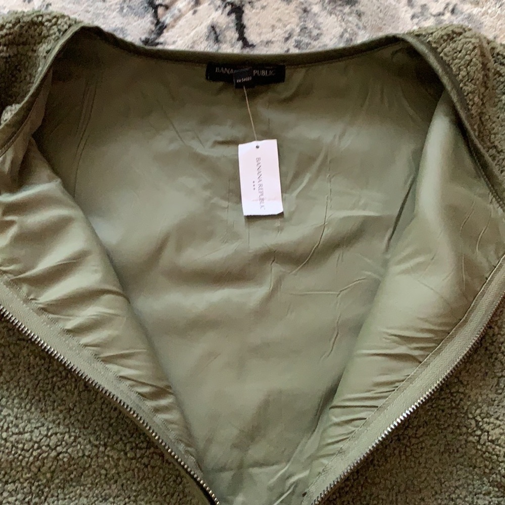 Banana Republic Olive Green Sherpa Zip Up Bomber Jacket Size Medium - Picture 10 of 11